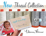 Aurifil Neutrals Thread Collection 6 large spools of 50wt cotton quilting thread in white, beige, grey, and gray colors including Natural White, Sea Biscuit, Silver White, Light Beige, Aluminum, and Dove for piecing, quilting, binding, applique, machine quilting, quilt kits, baby quilts, throw quilts, and patchwork sewing projects from Kristin Blandford Designs.