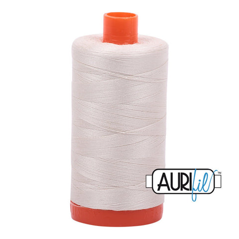 Aurifil 2309 Silver White light ivory cream MAKO 50wt cotton quilting thread 1300m spool for piecing, quilting, binding, sewing, machine quilting, quilt kits, baby quilts, throw quilts, and patchwork projects from Kristin Blandford Designs.