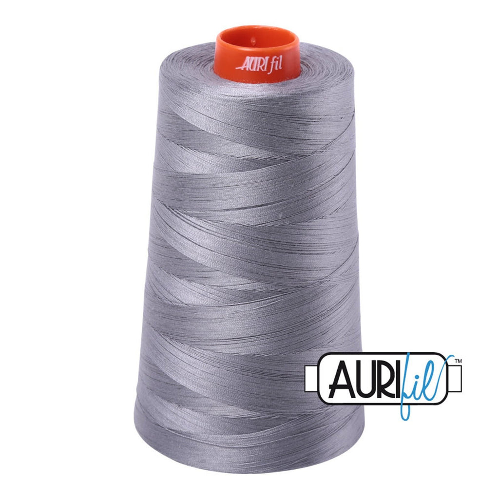 Aurifil 2605 Grey gray MAKO 50wt cotton quilting thread 5900m cone for piecing, quilting, binding, sewing, machine quilting, longarm quilting, quilt kits, baby quilts, throw quilts, neutral fabrics, modern prints, medium backgrounds, and patchwork sewing projects from Kristin Blandford Designs.