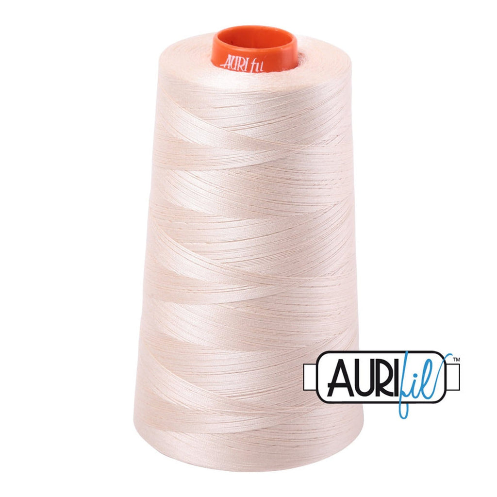 Aurifil 2000 Light Sand MAKO 50wt cotton quilting thread 5900m cone for piecing, quilting, binding, sewing, machine quilting, longarm quilting, quilt kits, baby quilts, throw quilts, neutral fabrics, cream fabrics, tan fabrics, light backgrounds, and patchwork sewing projects from Kristin Blandford Designs.
