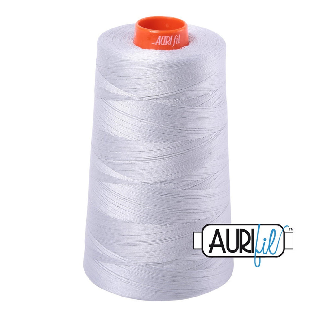 Aurifil 2600 Dove light grey gray MAKO 50wt cotton quilting thread 5900m cone for piecing, quilting, binding, sewing, machine quilting, longarm quilting, quilt kits, baby quilts, throw quilts, neutral fabrics, modern prints, light backgrounds, and patchwork projects from Kristin Blandford Designs.
