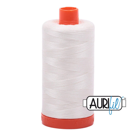 Aurifil 2026 Chalk light cream white MAKO 50wt cotton quilting thread 1300m spool for piecing, quilting, binding, sewing, machine quilting, quilt kits, baby quilts, throw quilts, and patchwork projects from Kristin Blandford Designs.