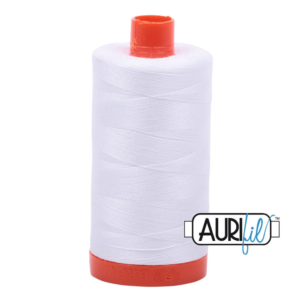 Aurifil 2024 Bright White neutral MAKO 50wt cotton quilting thread 1300m spool for piecing, quilting, binding, sewing, machine quilting, quilt kits, baby quilts, throw quilts, and patchwork projects from Kristin Blandford Designs.