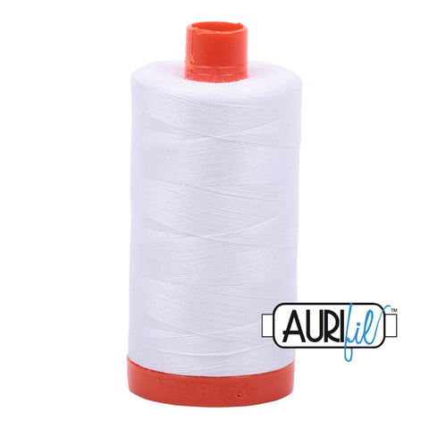 Aurifil 2024 Bright White neutral MAKO 50wt cotton quilting thread 1300m spool for piecing, quilting, binding, sewing, machine quilting, quilt kits, baby quilts, throw quilts, and patchwork projects from Kristin Blandford Designs.