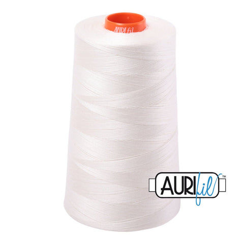 Aurifil 2026 Chalk MAKO 50wt cotton quilting thread 5900m cone for piecing, quilting, binding, sewing, machine quilting, longarm quilting, quilt kits, baby quilts, throw quilts, neutral fabrics, cream fabrics, light backgrounds, and patchwork sewing projects from Kristin Blandford Designs.