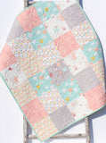 Baby Girl Quilt, Newborn Daughter Gift, Crib Bedding, New Baby Gift, Keepsake, Floral Baby Blanket, Nursery Crib Quilt Mint Gray Pink Dots