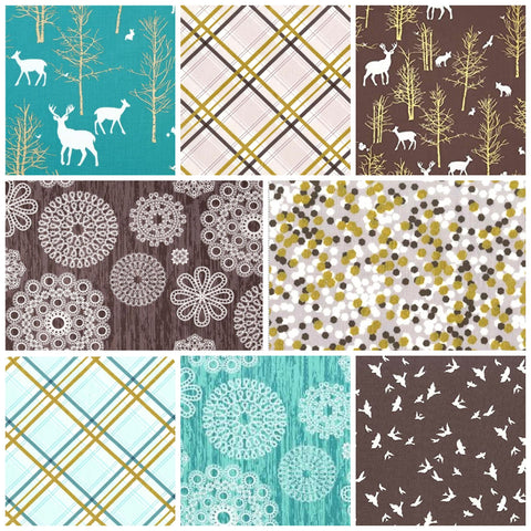 Brambleberry Ridge Fat Quarter Half Yard and Yards Michael Miller Fabrics Gold Metallic Deer Woodland OOP HTF Out of Print Hard to Find