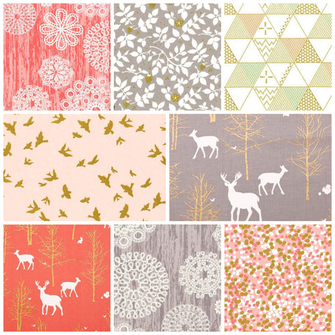 Brambleberry Ridge Fat Quarter Half Yard and Yards Michael Miller Fabrics Gold Metallic Deer Woodland OOP HTF Out of Print Hard to Find