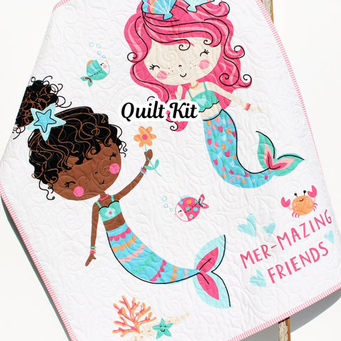 Mermaid Quilt Kit, Panel Baby Sewing Project to Make Yourself, Girls Baby Bedding, Quilted Blanket Kit, Nautical Newborn Gift for Child Sew