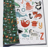 Alphabet Zoo Quilt Kit, ABCs Baby Newborn Boy or Girl Animals Letters Sewing Project Includes Panel Top Backing Binding Quick Easy Animals
