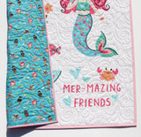 Mermaid Baby Blanket, Nautical Crib Bedding, Girls Quilt, Newborn Baby Gift, Ocean Nursery Theme, Fish Beach Aqua Blue Pink Friends Name