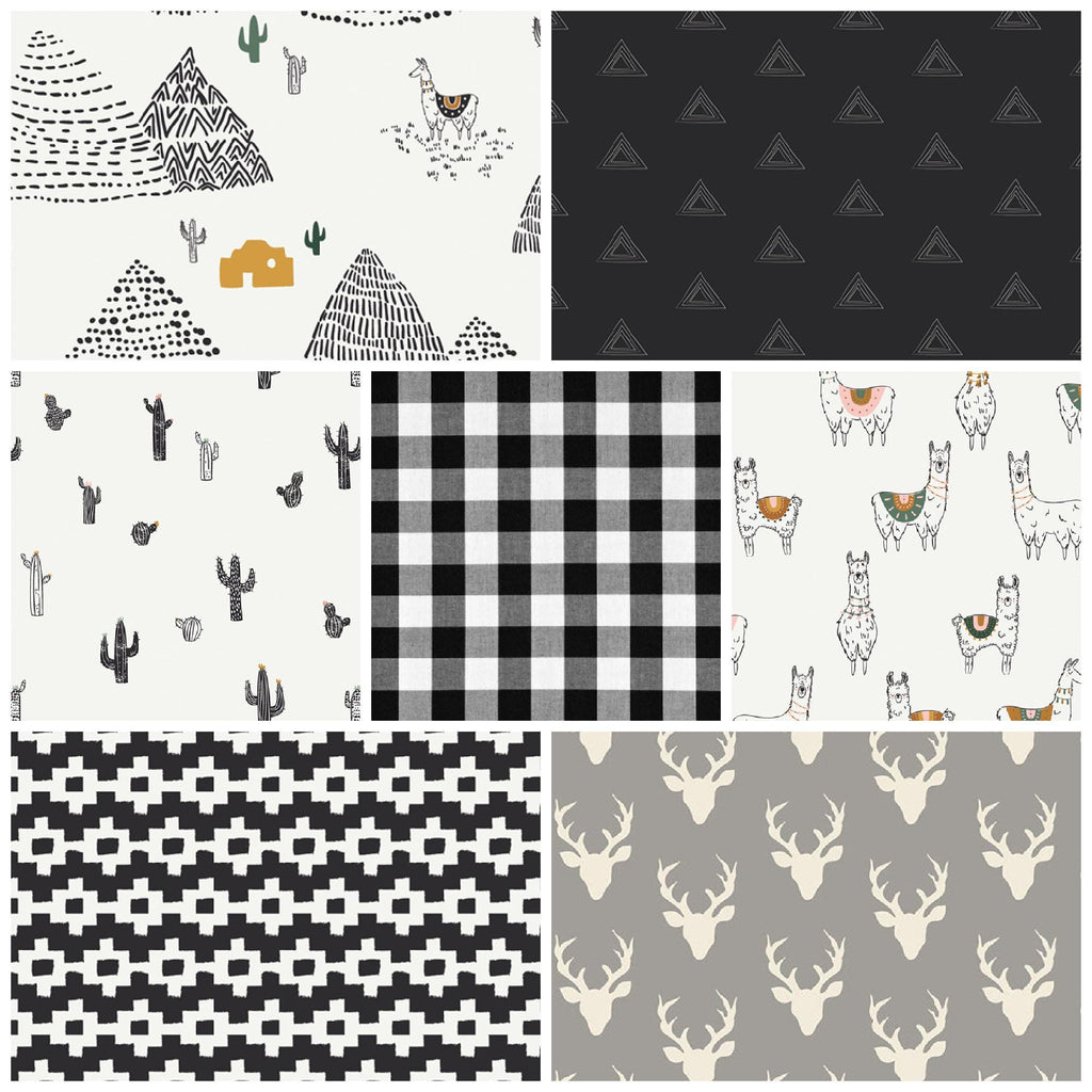 Black and White Fabric Bundle Fat Quarter Half Cuts Art Gallery Fabrics Set Pacha Llama Aztec Tribal Cactus Mountains Boy or Girl AGF Studio