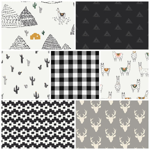 Black and White Fabric Bundle Fat Quarter Half Cuts Art Gallery Fabrics Set Pacha Llama Aztec Tribal Cactus Mountains Boy or Girl AGF Studio