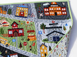 Handmade cotton play mat blanket with city scene focus, soft batting, sewn edges, optional name embroidery.