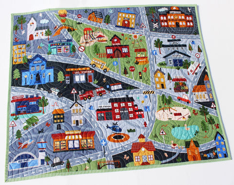 Play Mat Quilt Roadway Baby Blanket Nursery Bedding Newborn Boy Cars Trucks Transportation Modern Personalized Town Village City Fun Gift