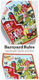 Barnyard baby quilt sewing kit with tractor panel, farm animals prints, yellow binding, and non-patchwork simple design.
