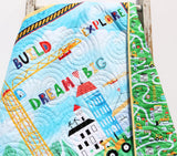 Construction Quilt Kit for Boys – DIY Baby Blanket Panel with Trucks, Diggers, Cranes – Dream Big Nursery Quilt Fabric Kit for Quilters
