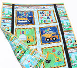 Truck Quilt Kit – Little Builder Baby Blanket Panel Kit – Digger & Dump Truck Fabric – Easy DIY Nursery Quilt for Boys or Toddlers