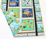 Truck Quilt Kit – Little Builder Baby Blanket Panel Kit – Digger & Dump Truck Fabric – Easy DIY Nursery Quilt for Boys or Toddlers