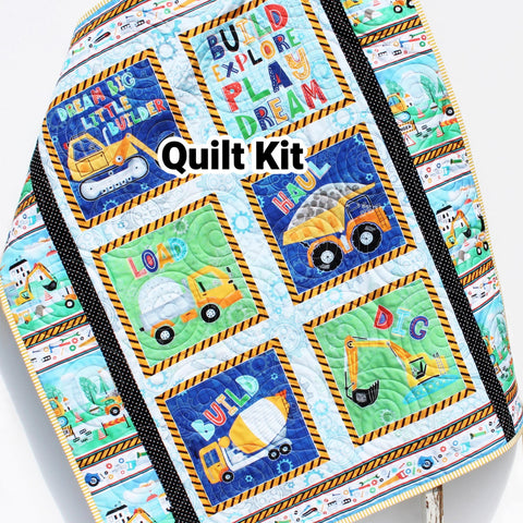 Truck Quilt Kit – Little Builder Baby Blanket Panel Kit – Digger & Dump Truck Fabric – Easy DIY Nursery Quilt for Boys or Toddlers