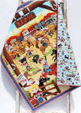 Nursery quilt panel kit with cowboy, horse, and rodeo designs, perfect for Wild West themed baby quilts or gifts.
