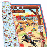 Quilt kit with Lil Buckaroo cowboy panel, matching striped binding, and instructions for sewing a beginner baby quilt.