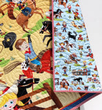Western cowboy and horse quilt panel kit, ideal for nursery décor, baby shower gifts, or beginner sewing projects.