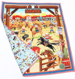 Baby quilt sewing kit with Lil Buckaroo cowboy panel, striped binding, and beginner-friendly instructions for a handmade quilt.