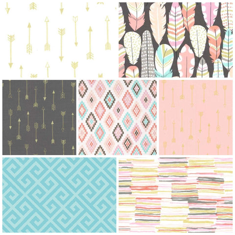 Arrow Flight Bundle Michael Miller Fabrics Gold Metallic Aztec Blush Grey Aqua Feathers AGF Art Gallery Set Fat Quarter Half Yard Groups