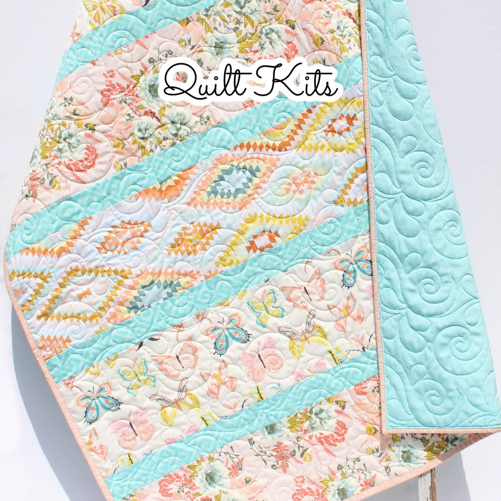 Butterfly Posy striped baby quilt kit with butterfly and floral fabrics