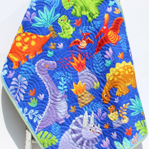 Personalized Dinosaur Baby Quilt – Handmade Kids Blanket with Monogram Name, Nursery Bedding, Toddler Gift or Baby Shower Keepsake