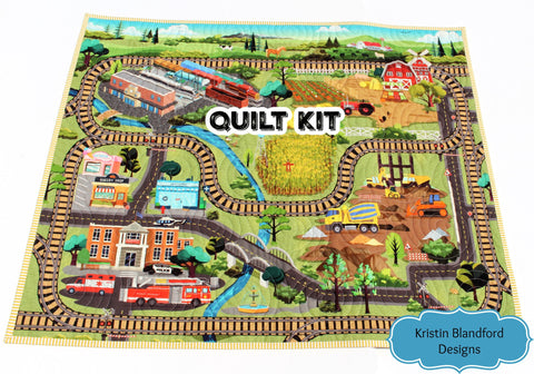 Let’s Go Play Mat Quilt Kit – Train & Road Panel Blanket Sewing Kit for Kids, Toddler Playroom, Nursery Decor or Baby Shower Gift