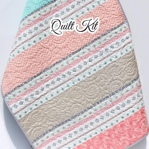 Pink Mint Baby Quilt Kit – Modern Stripe Quilt Sewing Kit – Easy Beginner Baby Girl Quilt Pattern – DIY Nursery Blanket Kit – Shower Gift