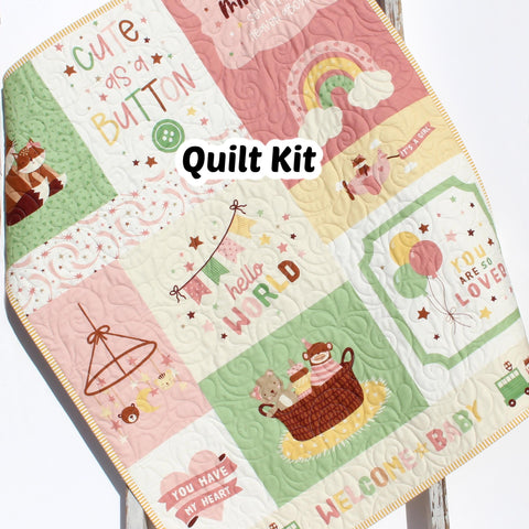 Baby panel quilt kit featuring pink and green nursery quilt made with printed fabric panel Riley Blake Designs Baby Girl Collection