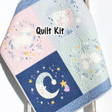 Twinkle Little Star baby panel quilt kit featuring moons, stars, and soft pastel nursery colors