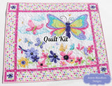 Butterfly play mat quilt kit featuring a large colorful butterfly fabric panel and floral borders