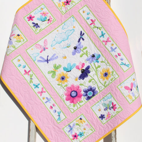 Custom embroidered baby blanket handmade with lilac fabrics and butterfly design