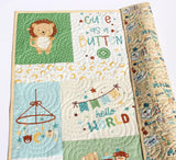 Baby boy quilt kit made with a pre printed panel and coordinating fabrics for easy quilt construction