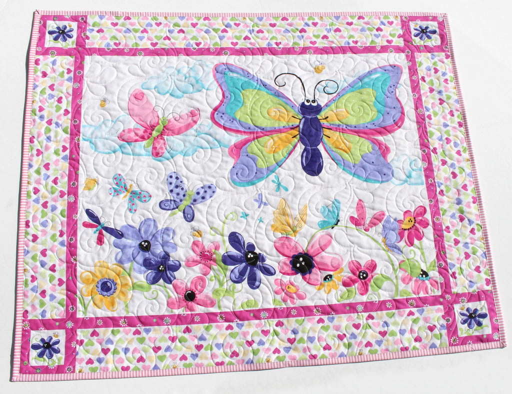 Personalized butterfly play mat quilt handmade as a colorful baby floor activity mat