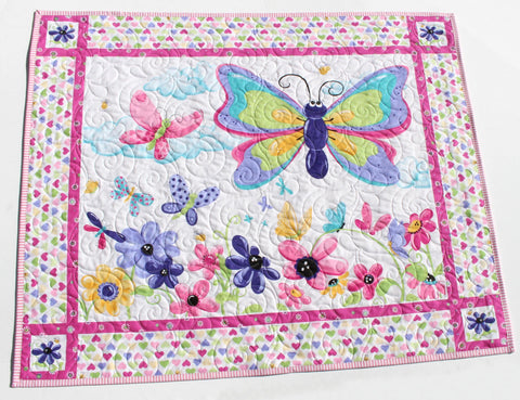 Personalized butterfly play mat quilt handmade as a colorful baby floor activity mat