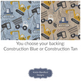 modern baby quilt kit with construction theme fabrics designed by Kristin Blandford Designs perfect for nursery decor and handmade gift