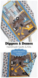 construction quilt kit for baby boy nursery bedding featuring trucks and equipment in modern colors by Kristin Blandford Designs
