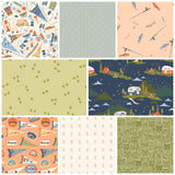 Art Gallery Fabrics Happy Camper fabric bundle with camping themed prints and rustic outdoor designs in premium quilting cotton, curated by Kristin Blandford Designs for quilt making and sewing projects