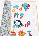 Alphabet Quilt Kit, Let's Play ABCs Baby Newborn Boy or Girl Animals Letters Sewing Project Includes Panel Top Backing Binding Quick Easy