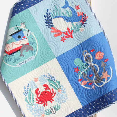 Ocean Baby Quilt, Nautical Crib Blanket, Nursery Decor, Gender Neutral, Boys or Girls, Personalized Baby Gift, Boat Ship Lost at Sea Anchor