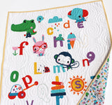 Alphabet Quilt Kit, Let's Play ABCs Baby Newborn Boy or Girl Animals Letters Sewing Project Includes Panel Top Backing Binding Quick Easy