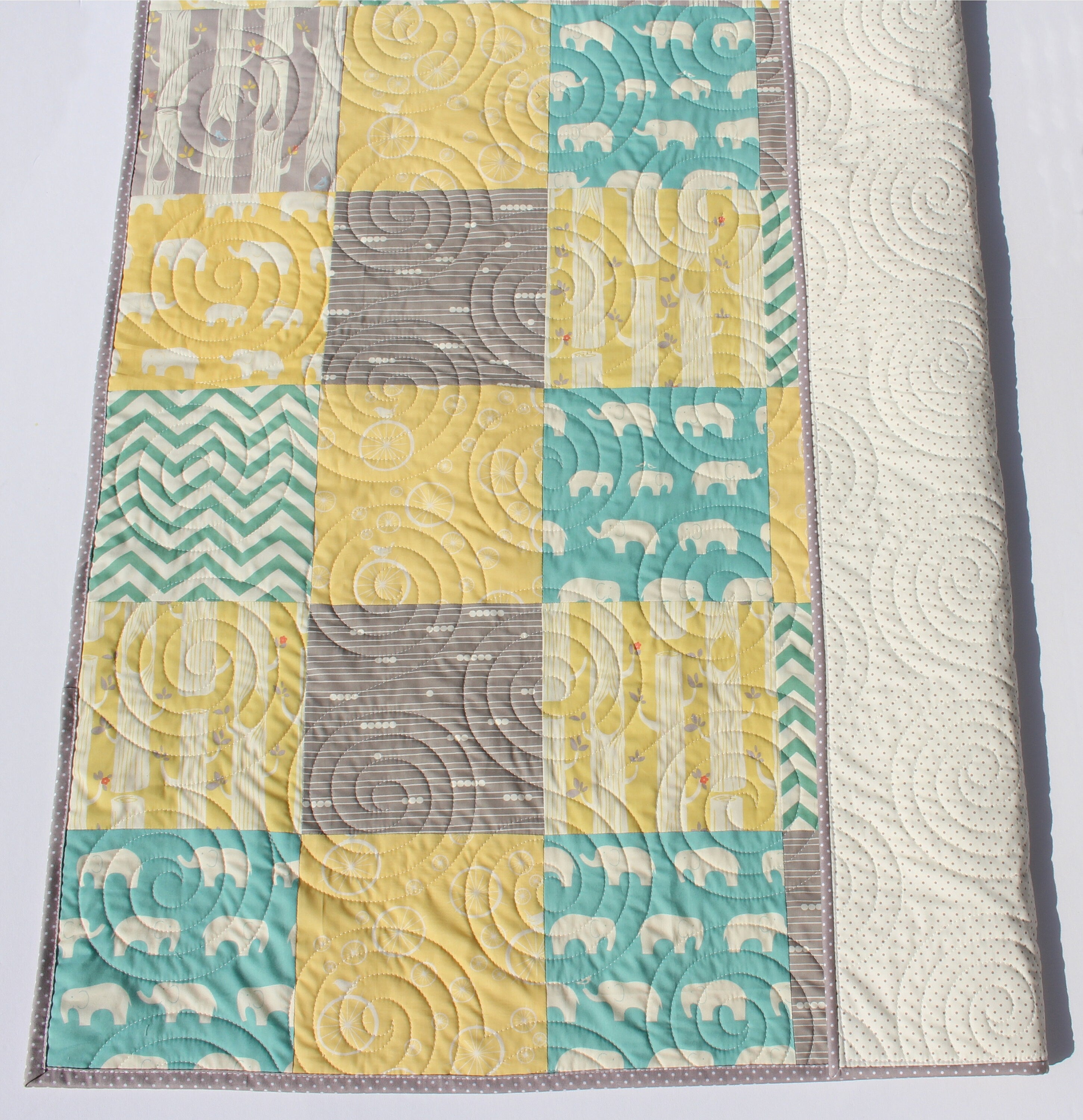 Baby Quilt, Organic Blanket Gender Neutral Yellow Aqua Pool Teal Blue