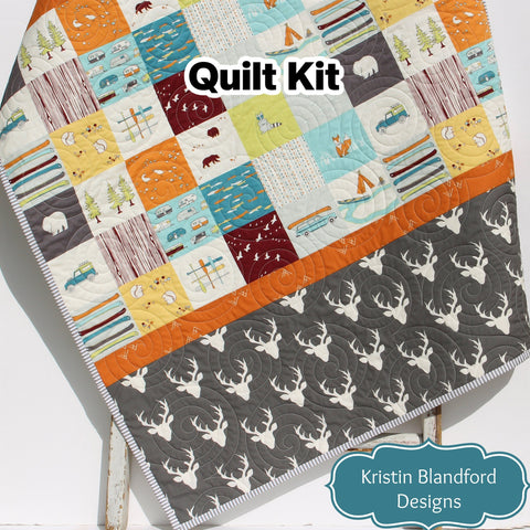 Woodland Quilt Kit, Big Sur Camp Birch Fabrics, Beginner Quilting Project Sewing Ideas DIY Do It Yourself Boy Sewing Camping Hiking Outdoors
