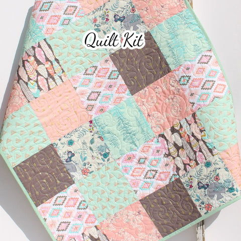 Quilt Kit Patchwork Girl Nursery Crib Blanket DIY Do It Yourself Project Art Gallery Fabrics Twin Throw Coral Pink Mint Aztec Gold Newborn