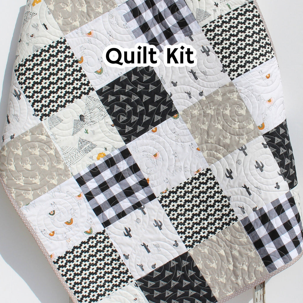 Quilt Kit Black and White Plaid Woodland Bedding Crib Blanket Quilting Project Baby Quilt Kit Toddler Kit Patchwork Kit Pacha Desert